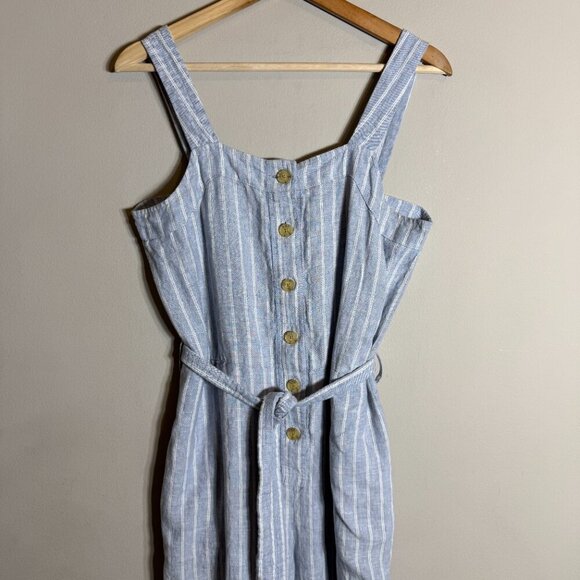 Everlane Linen Striped Button Up Jumpsuit Women's 4 Blue Tie Waist Boho Coastal - Picture 7 of 16